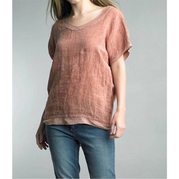 NEW TEMPO PARIS 100 % linen tunic tee in peperosa Size Small Made In Italy - Picture 1 of 10